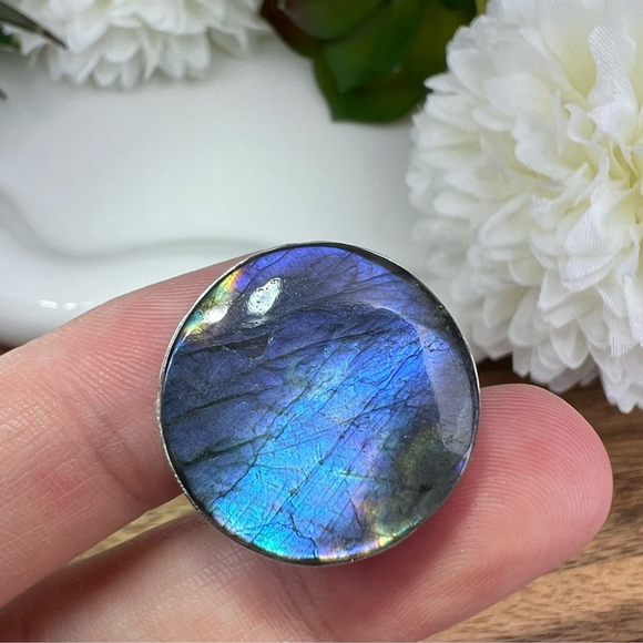 Natural Purple Labradorite Ring Size 9 Handmade New Sterling Silver 925 Overlay - Picture 3 of 7